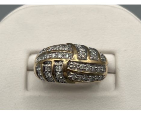 Ladies vintage 9ct gold diamond fancy Bombe set ring. Size K1/2 (6.6g)