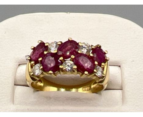 Ladies 9ct gold Ruby and white stone ring. Size M1/2 (3.5g)