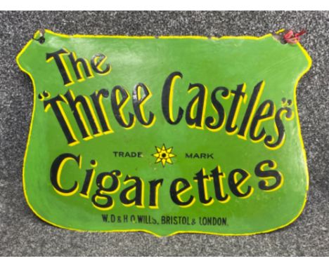 Vintage metal hanging advertising sign ‘The Three Castles Cigarettes’ 57x40cm