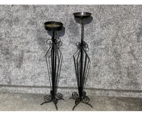 2x large wrought iron adjustable pillar candle holders