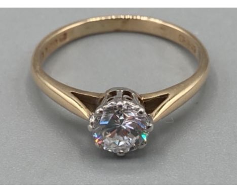 Ladies 9ct yellow gold cubic zirconia solitaire ring size K 1.5g gross