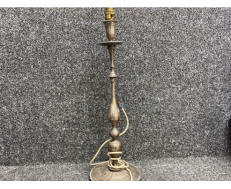 A silver plated converted candlestick lamp 54cm high