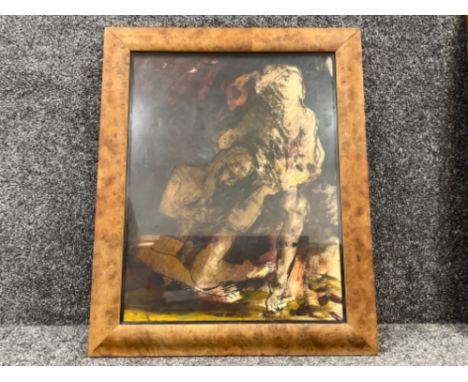 Dick French - Pen, gouache and watercolour wash in cushion moulded bird’s eye maple frame (41cm x 53cms)