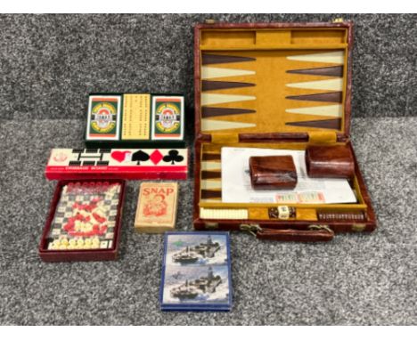 Backgammon, cards and chess set