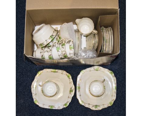 Early 20thC Tea Set Comprising Cups Saucers And Side Plates, B&B Plates, Gilt Floral Highlights