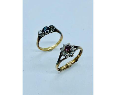 9ct gold ring (size N) and 18ct gold ring (AF) (size K)