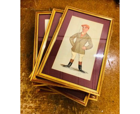 A set of eleven 19th Century Vanity Fair Spy prints framed in gilt frames with maroon mounts, five of which measure 41cm x 28