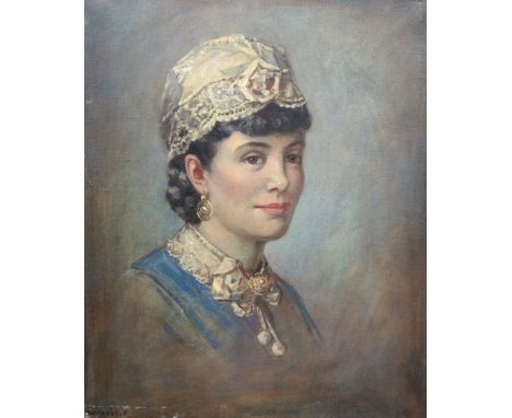 Garnet Ruskin Wolseley (English, 1884-1967), Portrait of a lady wearing a lace cap, oil on canvas, signed, 59 x 48cm***CONDIT
