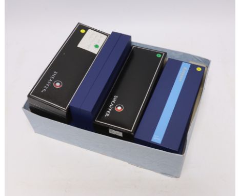 Eight boxed Waterman and Sheaffer pens; two Expert Ballpoint pens, two Hemisphere Ballpoint pens, a Hemisphere Rollerball pen