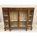 A Queen Anne Revival walnut breakfront display cabinet, width 138cm, depth 36cm, height 114cm***
