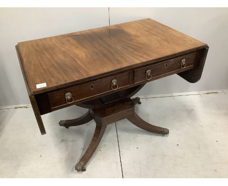 A Regency style mahogany sofa table, width 101cm, depth 59cm, height 77cm***CONDITION REPORT***PLEASE NOTE:- Prospective buye