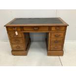A late Victorian mahogany pedestal desk, width 120cm, depth 65cm, height 76cm***CONDITION REPORT***