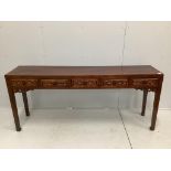 A 19th century Chinese elm serving table, width 190cm, depth 42cm, height 82cm***CONDITION