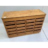 A mid century haberdasher’s display cabinet, width 104cm, depth 39cm, height 70cm