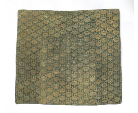 An 18th century, possibly Persian, fine green silk panel in gold and coloured silk threads, woven in narrow all over stripes 