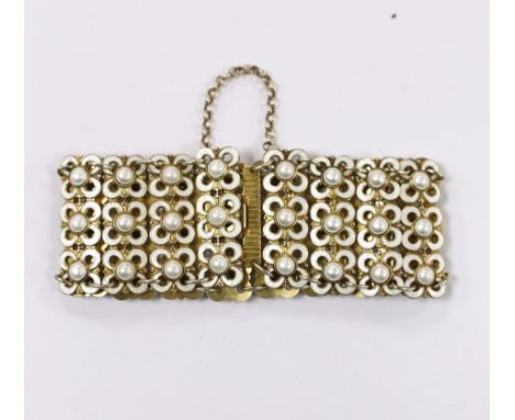 A mid 20th century Norwegian gilt sterling and enamel triple row bracelet, by David Andersen, 17cm.***CONDITION REPORT***PLEA