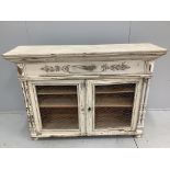 A late 19th century Continental cream painted side cabinet, width 137cm, depth 39cm, height