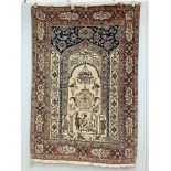 An unusual Isphahan pictorial prayer rug, woven with figures and animals, 195 x 140cm***CONDITION
