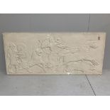 A plaster classical chariot panel, 219 x 94cm***CONDITION REPORT***PLEASE NOTE:- Prospective