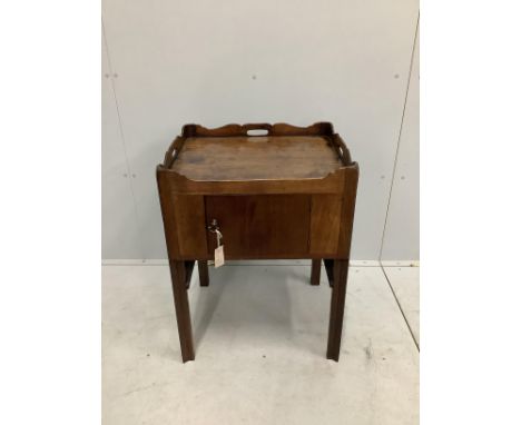 A George III mahogany tray top commode, width 56cm, depth 49cm, height 77cm***CONDITION REPORT***PLEASE NOTE:- Prospective bu