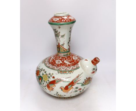 A Chinese famille verte wine pitcher, 20th century, 39cm high***CONDITION REPORT***Hairline crack across neckrim; hairline st