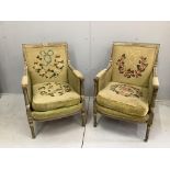A pair of 19th century French chairs, width 60cm, depth 60cm, height 88cm***CONDITION REPORT***