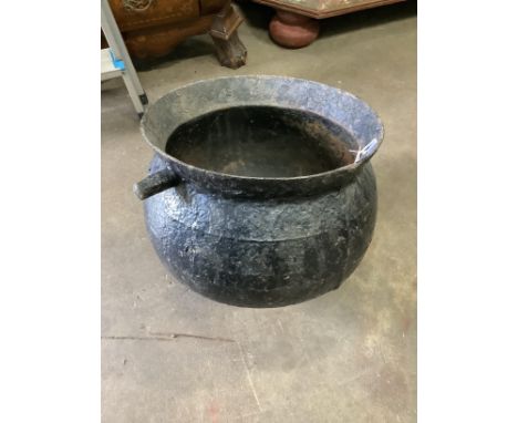 A Victorian cast iron cauldron, width 50cm, height 32cm***CONDITION REPORT***PLEASE NOTE:- Prospective buyers are strongly ad