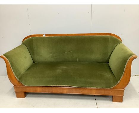 A Biedermeier style sofa, width 196cm, depth 70cm, height 97cm***CONDITION REPORT***PLEASE NOTE:- Prospective buyers are stro