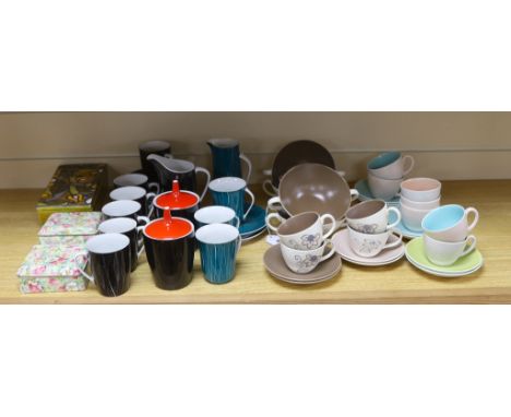 A group of 1960's Poole pottery coffee wares, Chintz boxes, etc.***CONDITION REPORT***PLEASE NOTE:- Prospective buyers are st