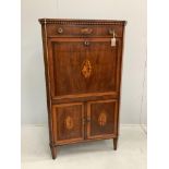 An early 19th century Dutch marquetry inlaid mahogany secretaire à abbatant, width 82cm, depth 41cm,
