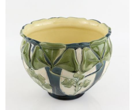 Burmantofts jardinière, with large scale incised clover leaf decoration, on a cream and blue ground, impressed marks and numb