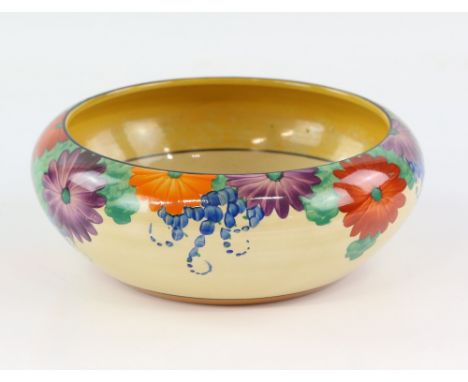 Clarice Cliff Bizarre, bowl in the 'Gay Day' pattern, handpainted with flowers, H8cm, 24cm diameter         There is what app