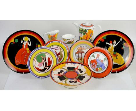 Wedgwood Clarice Cliff Limited edition ceramics; The Age of Jazz chargers x2 to include Charleston and High Society, 31cm, wi