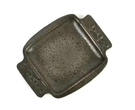 Archibald Knox for Liberty &amp; Co, Tudric pewter pin tray, the handles cast with Celtic knotwork, no. 01263 impressed marks