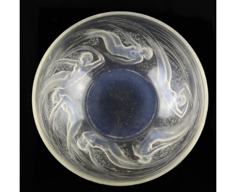 René Lalique Ondines opalescent glass bowl, early 20th century, the exterior relief moulded with water nymphs, etched R LALIQ