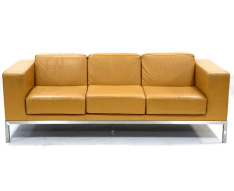 Fred Scott for Hitch Mylius HM25 range, three seater sofa in butterscotch leather with chrome legs, w195 x d75 x h65cm. With 