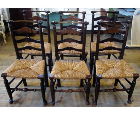 A set of six 19th century Macclesfield ladder back dining chairs.