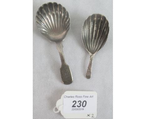 A 19th century silver caddy spoon, Exeter 1846, together with a similar caddy spoon.