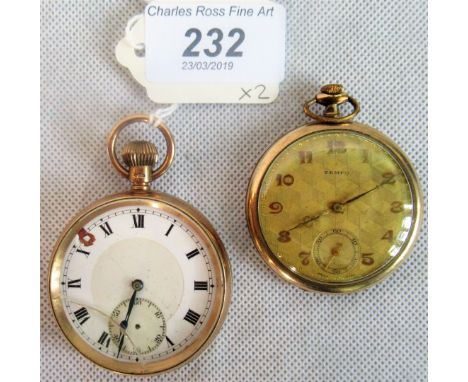 A 9ct gold open faced pocket watch, white enamel dial, Roman numerals, subsidiary seconds at six o'clock, keyless lever movem