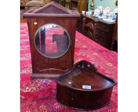 A Victorian mahogany mantle clock case, together with a small oak corner wall unit.
