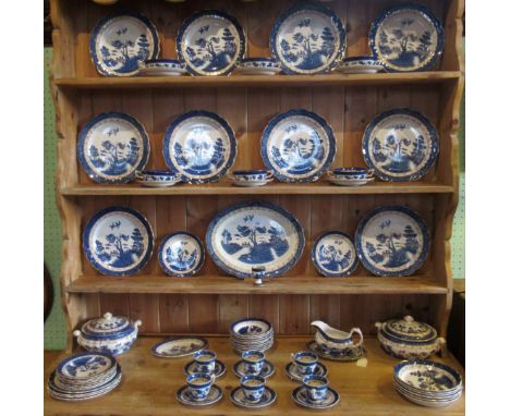 A large quantity of Real Old Willow blue &amp; white china, to include: meat plates, dinner plates, side plates, tureens, cup