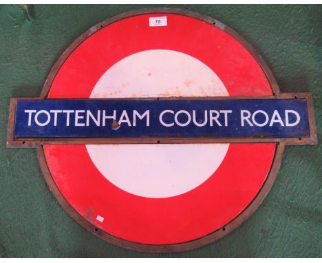 A 20th century enamel underground railway sign, Tottenham Court Road. Condition Report: Width = 61.5 cmHeight = 50cm