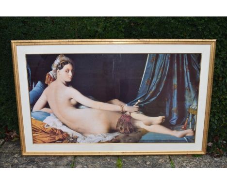 A very large framed and glazed print of The Grand Odalisque by Ingres. H = 98cm W = 157cm 