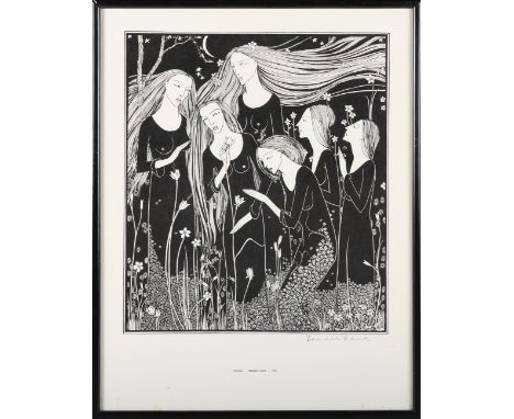 Hannah Frank - 'Garden', lithograph on wove paper, signed in pencil, titled and dated 1932, 42.5cm x 32cm, within an ebonized