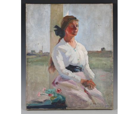 Robert Arthur Wilson - 'A Mlle Rayér' (Half Length Portrait of a Lady in a Landscape), oil on canvas, signed, titled and date