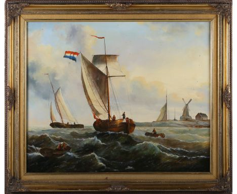 Asian School, after the Dutch School - Sailing Vessels in a Stiff Breeze off the Dutch Coast, late 20th/early 21st century oi