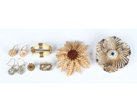 A pair of gold and imitation pearl earrings, detailed '750', weight 1.3g, length 1.6cm, a pair of gold and colourless paste c