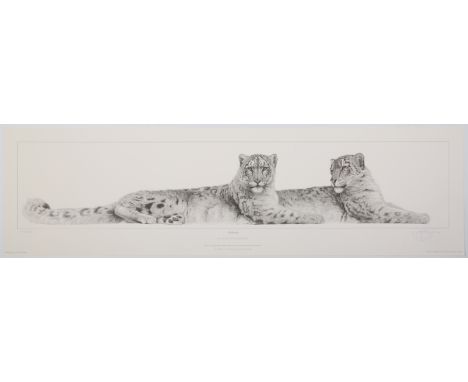 Gary Hodges - 'Soulmates' (Snow Leopards), 20th century monochrome print, signed and editioned 102/850 in pencil, sheet size 