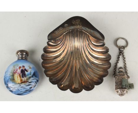 A Victorian silver tape measure of hexagonal form with floral decoration, fitted to a chain and ring, no date letter, by Geor