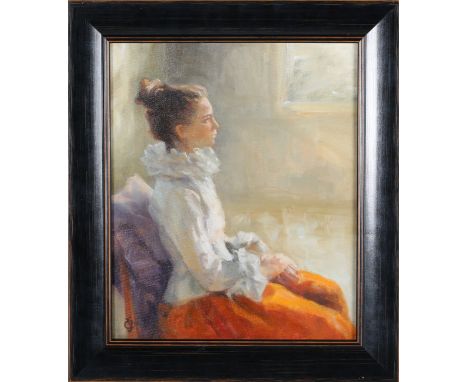 Continental School - Three-quarter Length Portrait of a Young Lady wearing an Orange Skirt and Chemise with Lace Ruff, late 2
